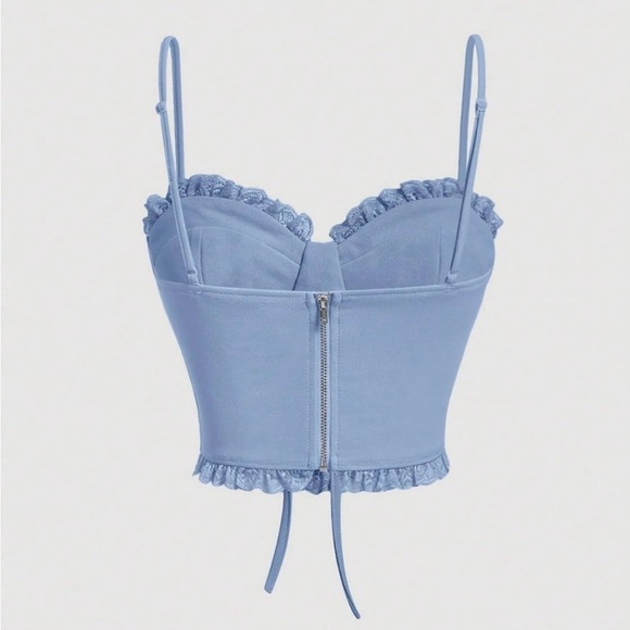 Elegant Blue Lace-Up Corset Top - Picture 2 of 4